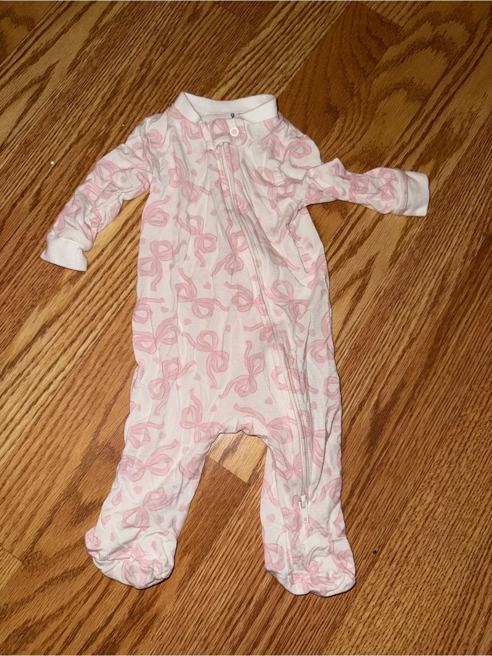 Baby Essentials Pink Ribbon-Print Footed One-Piece